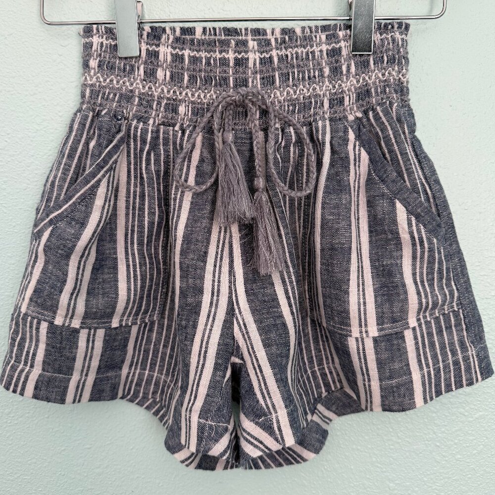 REWASH Linen Blend Striped Smocked Shorts Size S‎
